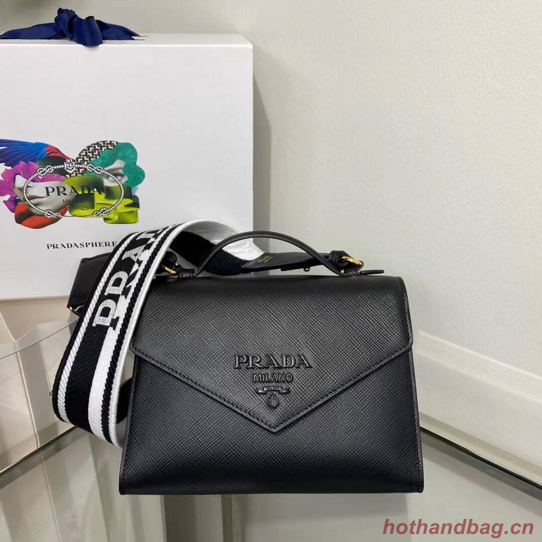 Prada Monochrome Saffiano and leather bag 1BD317 black Prada Monochrome Saffiano and leather bag 1BD317 black