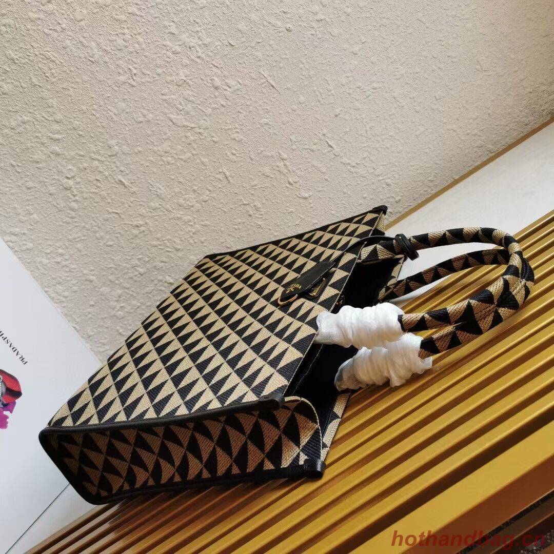 Prada Large Prada Symbole jacquard fabric handbag 1BR255 Black&Beige Prada Large Prada Symbole jacquard fabric handbag 1BR255 Black&Beige