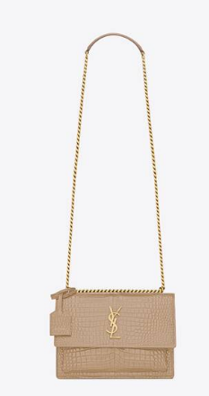 Yves Saint Laurent SUNSET MEDIUM CHAIN BAG IN CROCODILE EMBOSSED SHINY LEATHER 442906 DARK BEIGE Yves Saint Laurent SUNSET MEDIUM CHAIN BAG IN CROCODILE EMBOSSED SHINY LEATHER 442906 DARK BEIGE