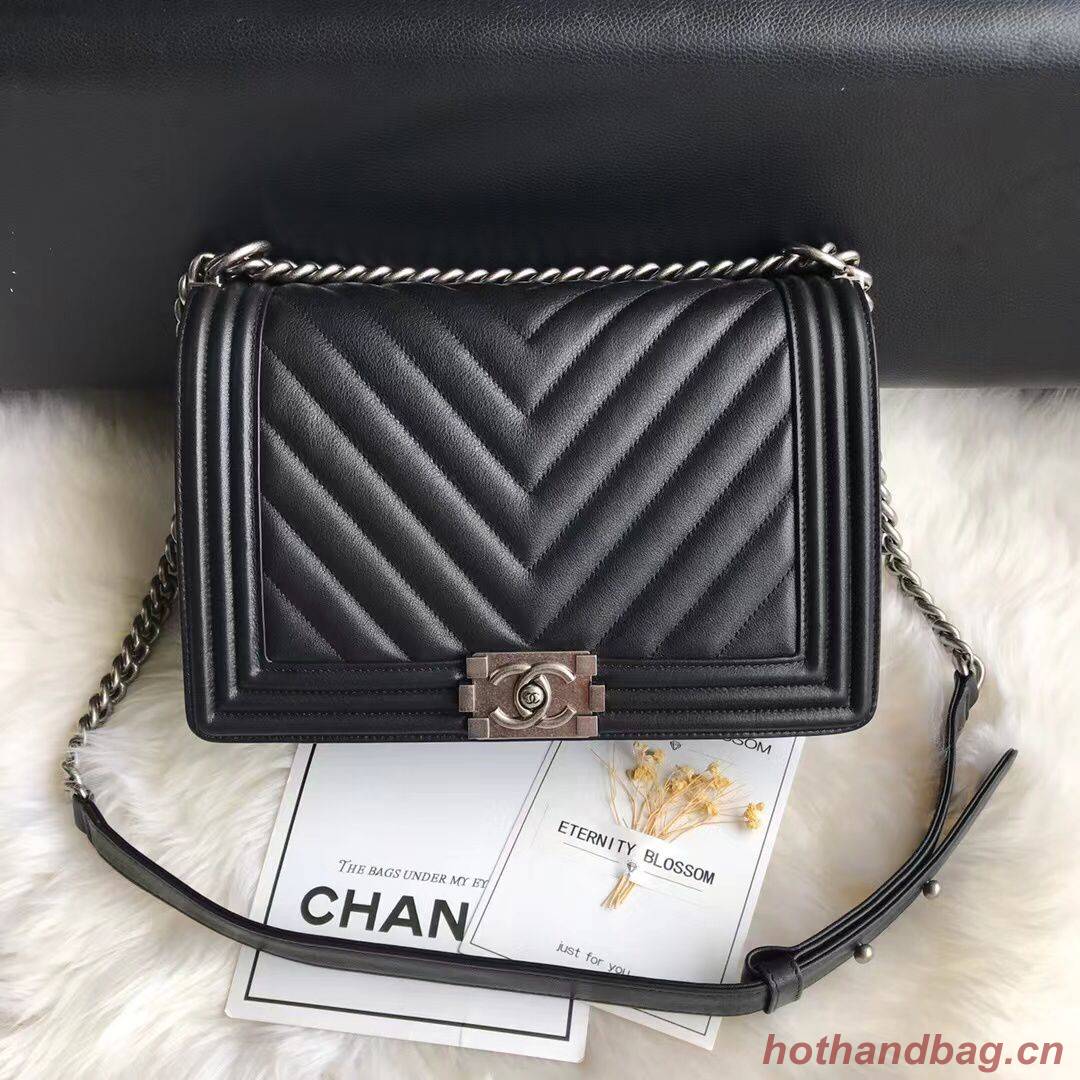 Boy Chanel Flap Bag Original Chevron Leather A67087V Black Boy Chanel Flap Bag Original Chevron Leather A67087V Black