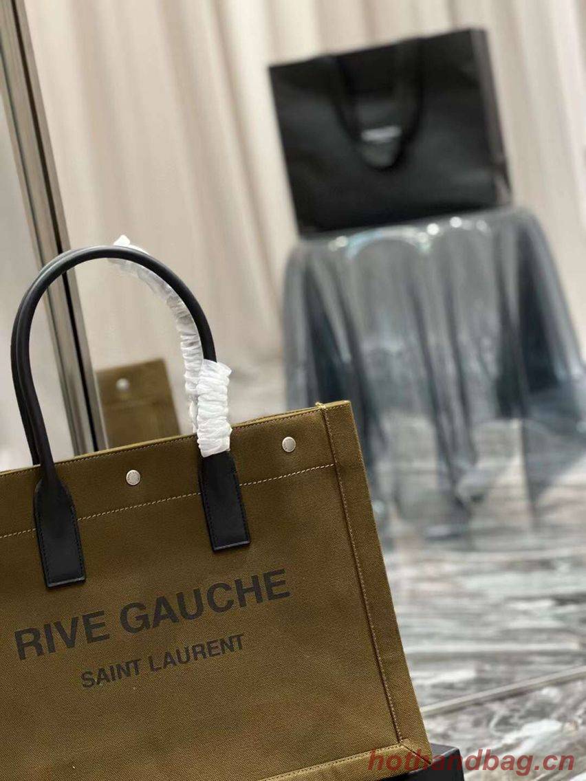 Yves Saint Laurent TWEED AND LAMBSKIN shopping bag Y677943 Military green Yves Saint Laurent TWEED AND LAMBSKIN shopping bag Y677943 Military green