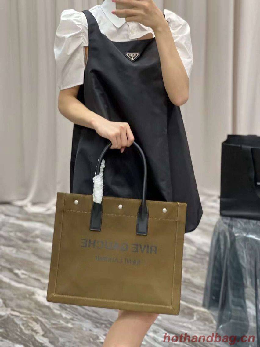 Yves Saint Laurent TWEED AND LAMBSKIN shopping bag Y677943 Military green Yves Saint Laurent TWEED AND LAMBSKIN shopping bag Y677943 Military green