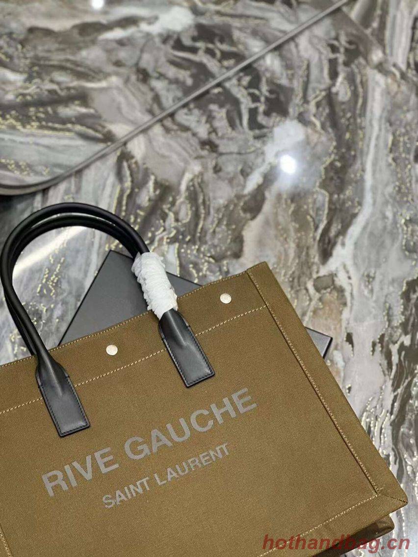 Yves Saint Laurent TWEED AND LAMBSKIN shopping bag Y677943 Military green Yves Saint Laurent TWEED AND LAMBSKIN shopping bag Y677943 Military green