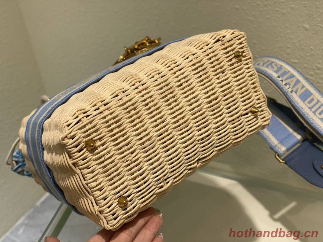 MEDIUM LADY DIOR BAG Natural Wicker and sky Blue Dior Oblique Jacquard M0565 MEDIUM LADY DIOR BAG Natural Wicker and sky Blue Dior Oblique Jacquard M0565