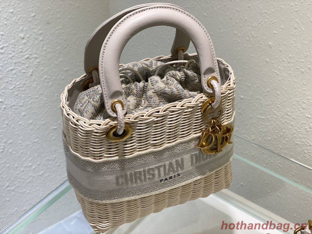 MEDIUM LADY DIOR BAG Natural Wicker and gray Dior Oblique Jacquard M0565 MEDIUM LADY DIOR BAG Natural Wicker and gray Dior Oblique Jacquard M0565
