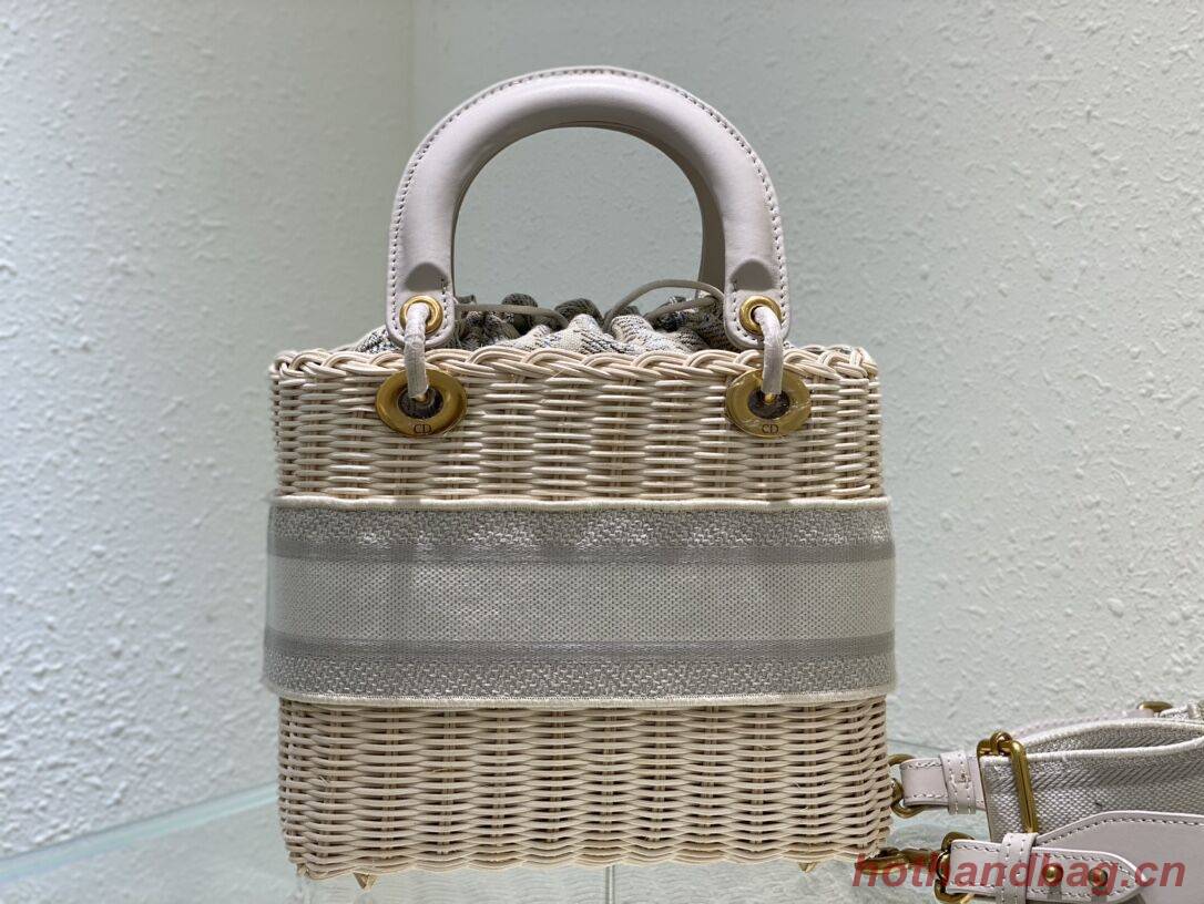 MEDIUM LADY DIOR BAG Natural Wicker and gray Dior Oblique Jacquard M0565 MEDIUM LADY DIOR BAG Natural Wicker and gray Dior Oblique Jacquard M0565