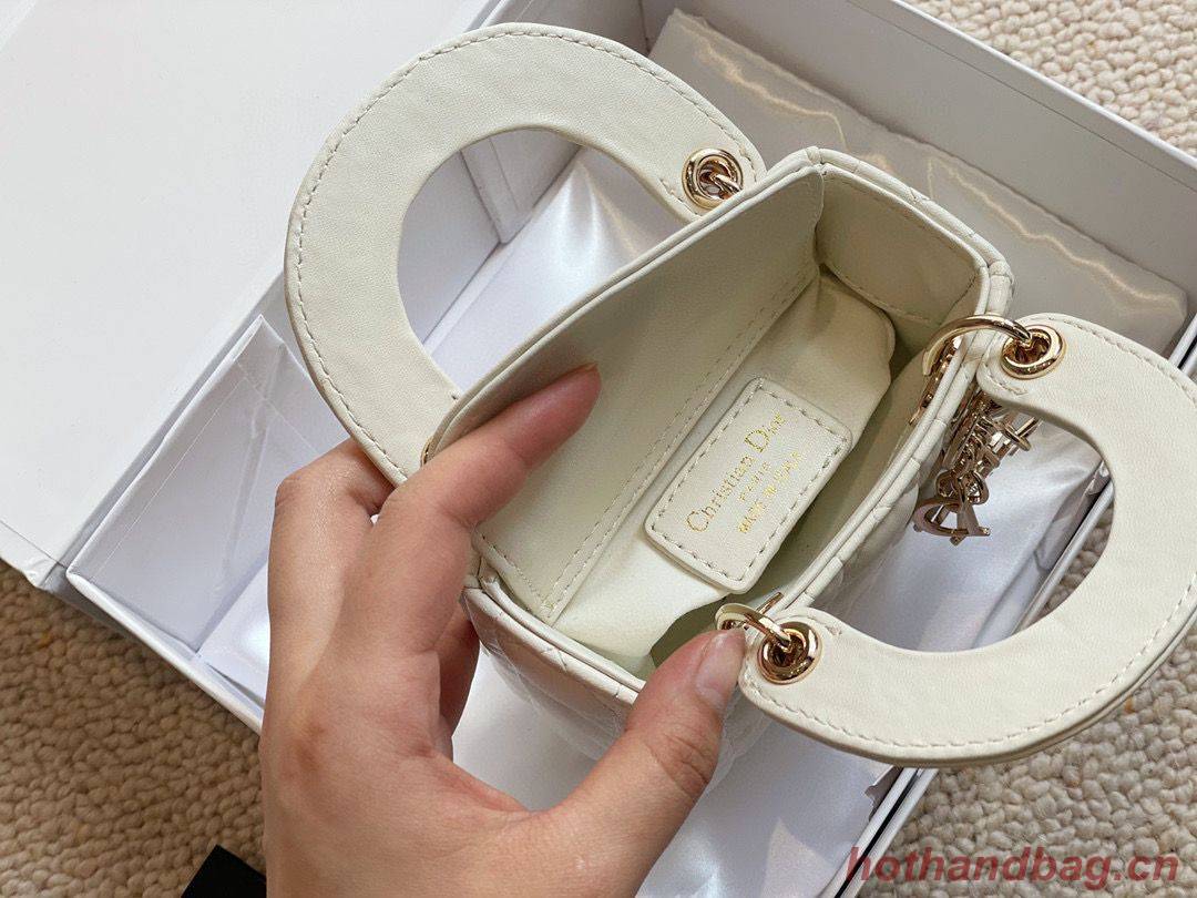 MICRO DIORAMOUR LADY DIOR BAG S08568 White & Gold-Tone Metal MICRO DIORAMOUR LADY DIOR BAG S08568 White & Gold-Tone Metal