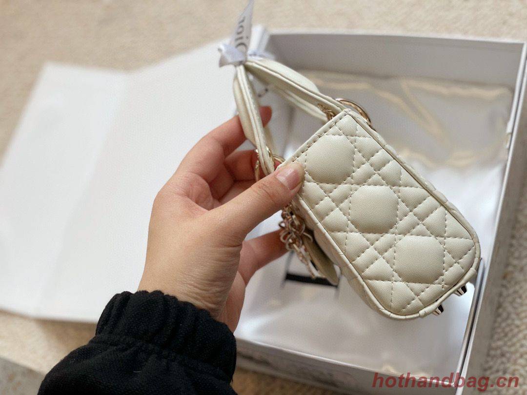MICRO DIORAMOUR LADY DIOR BAG S08568 White & Gold-Tone Metal MICRO DIORAMOUR LADY DIOR BAG S08568 White & Gold-Tone Metal