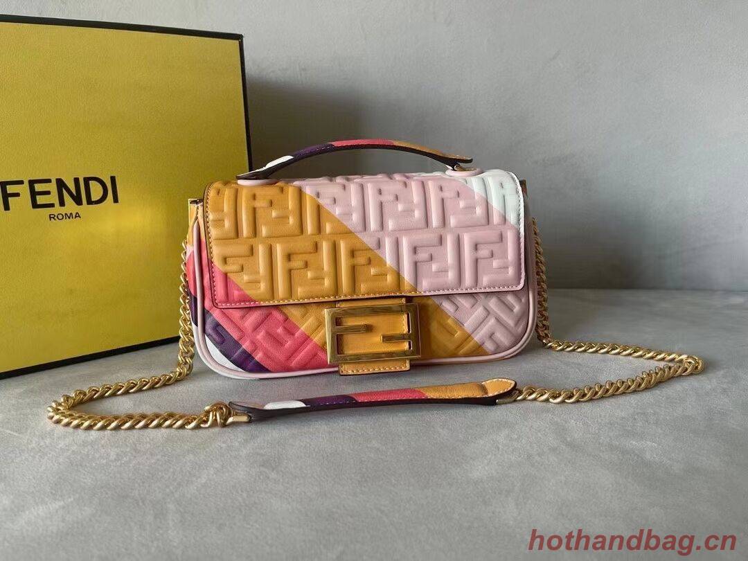 Fendi Baguette Chain Midi Leather bag with multicolor print 8BR6525 Fendi Baguette Chain Midi Leather bag with multicolor print 8BR6525