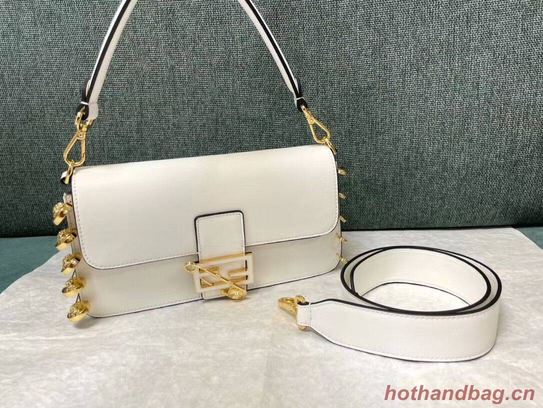 Fendi Baguette brooch Fendace white leather bag 8BR801 Fendi Baguette brooch Fendace white leather bag 8BR801