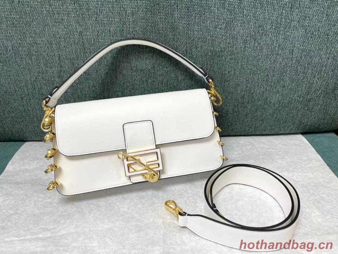 Fendi Baguette brooch Fendace white leather bag 8BR801 Fendi Baguette brooch Fendace white leather bag 8BR801