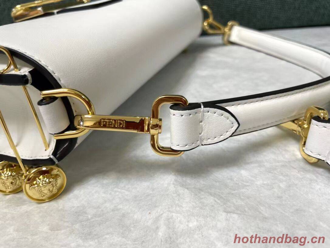 Fendi Baguette brooch Fendace white leather bag 8BR801 Fendi Baguette brooch Fendace white leather bag 8BR801