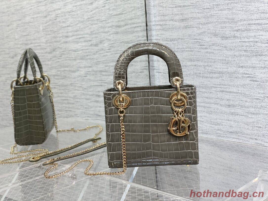 MINI LADY DIOR BAG Cannage crocodile Calfskin C0966 gray