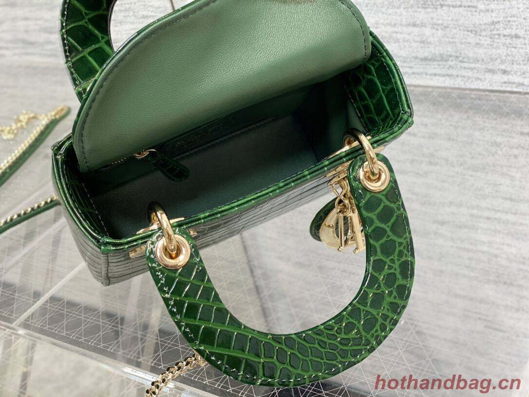 MINI LADY DIOR BAG Cannage crocodile Calfskin C0966 green MINI LADY DIOR BAG Cannage crocodile Calfskin C0966 green