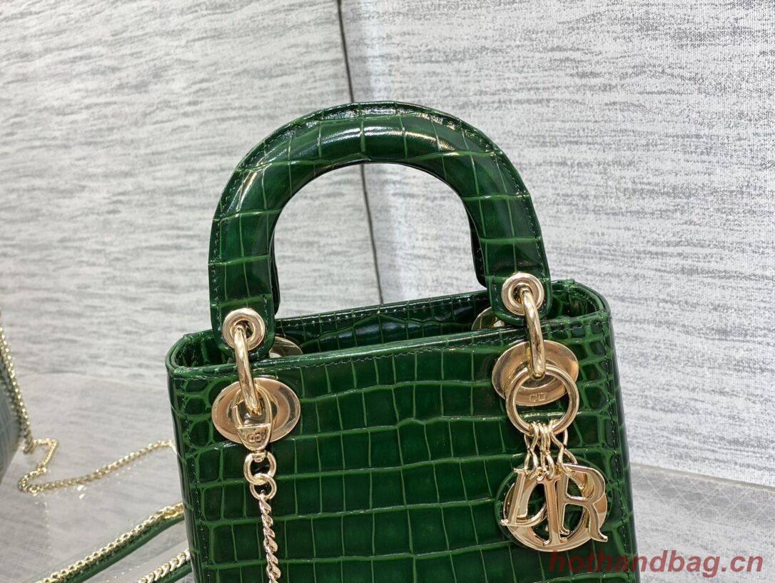 MINI LADY DIOR BAG Cannage crocodile Calfskin C0966 green MINI LADY DIOR BAG Cannage crocodile Calfskin C0966 green