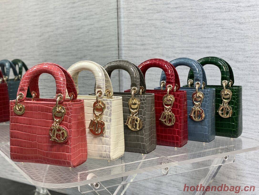 MINI LADY DIOR BAG Cannage crocodile Calfskin C0966 green MINI LADY DIOR BAG Cannage crocodile Calfskin C0966 green