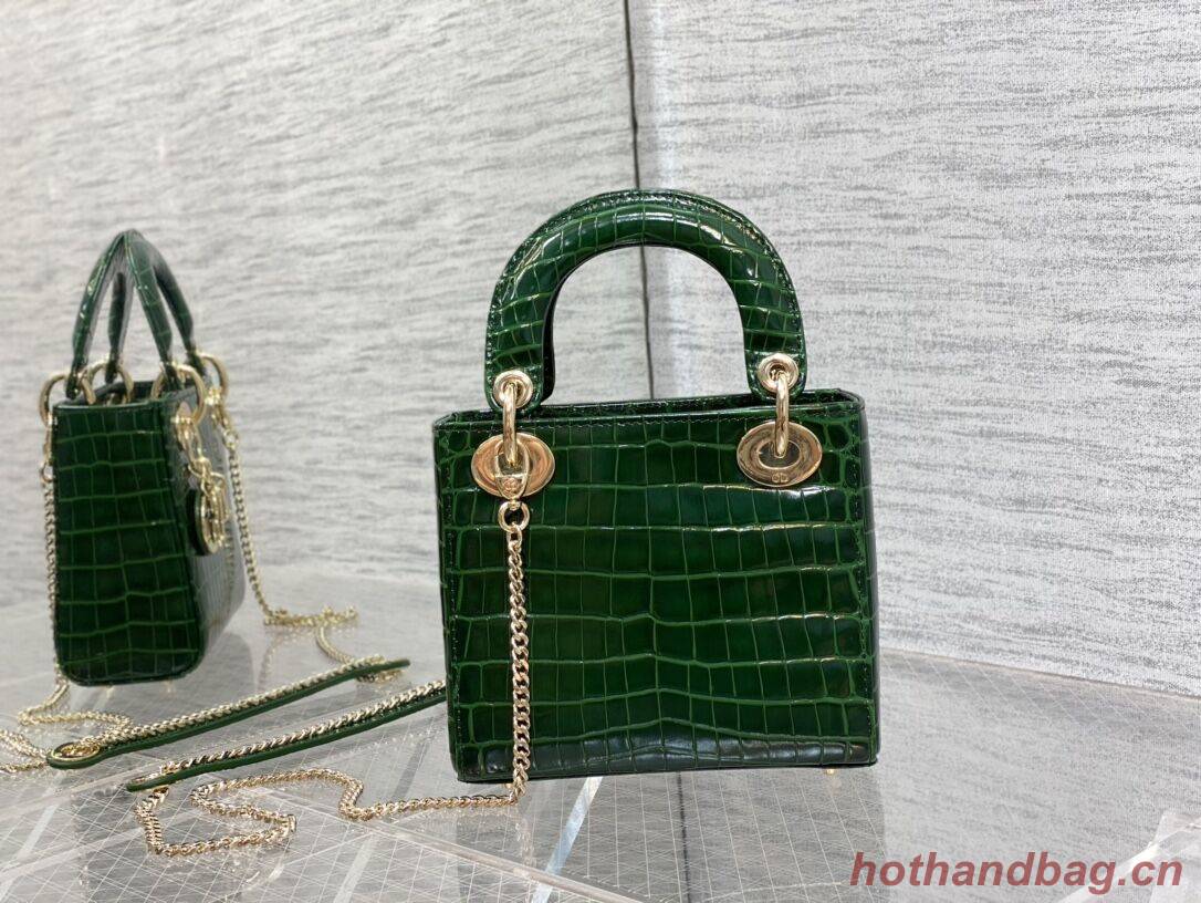 MINI LADY DIOR BAG Cannage crocodile Calfskin C0966 green MINI LADY DIOR BAG Cannage crocodile Calfskin C0966 green