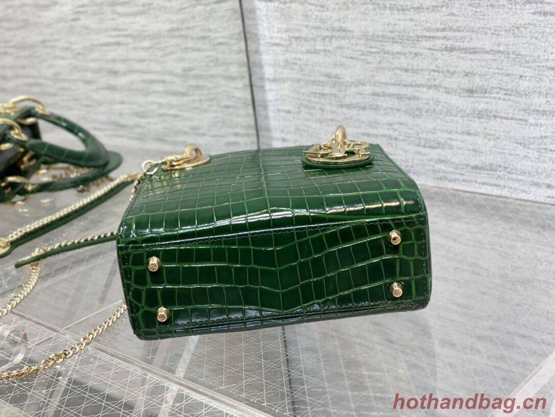 MINI LADY DIOR BAG Cannage crocodile Calfskin C0966 green MINI LADY DIOR BAG Cannage crocodile Calfskin C0966 green