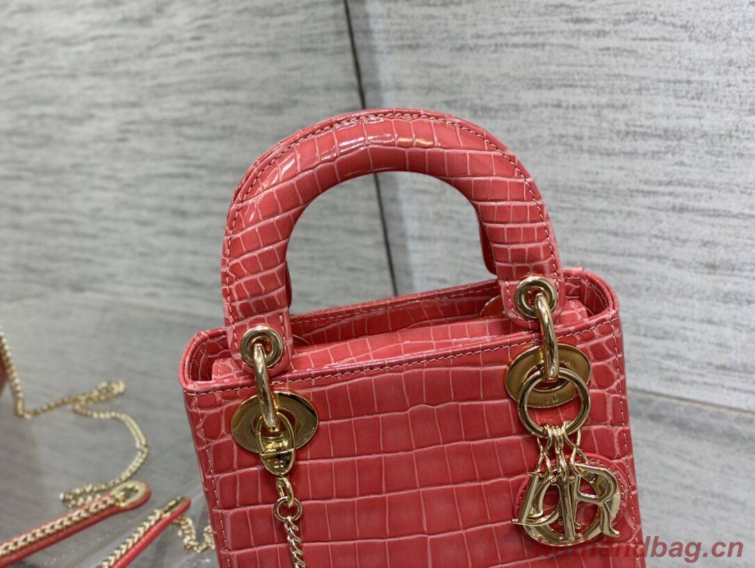MINI LADY DIOR BAG Cannage crocodile Calfskin C0966 pink MINI LADY DIOR BAG Cannage crocodile Calfskin C0966 pink