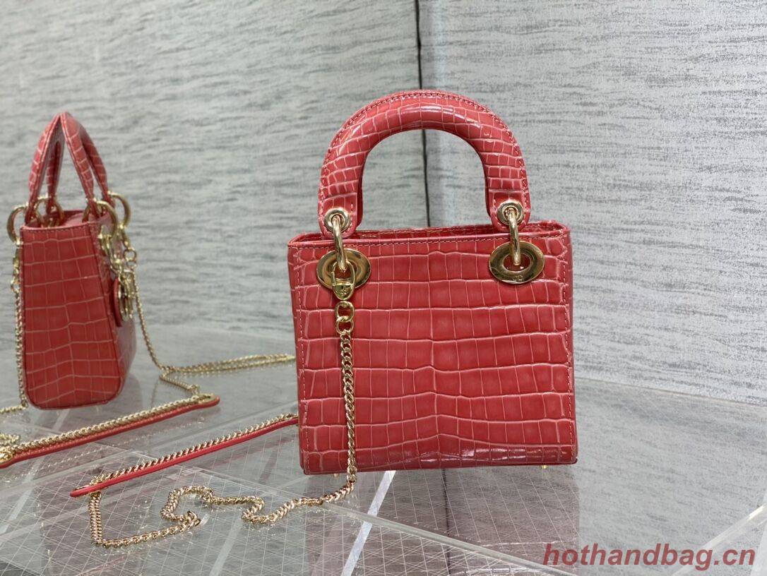 MINI LADY DIOR BAG Cannage crocodile Calfskin C0966 pink MINI LADY DIOR BAG Cannage crocodile Calfskin C0966 pink