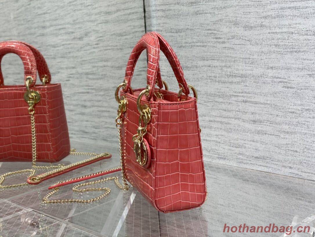 MINI LADY DIOR BAG Cannage crocodile Calfskin C0966 pink MINI LADY DIOR BAG Cannage crocodile Calfskin C0966 pink
