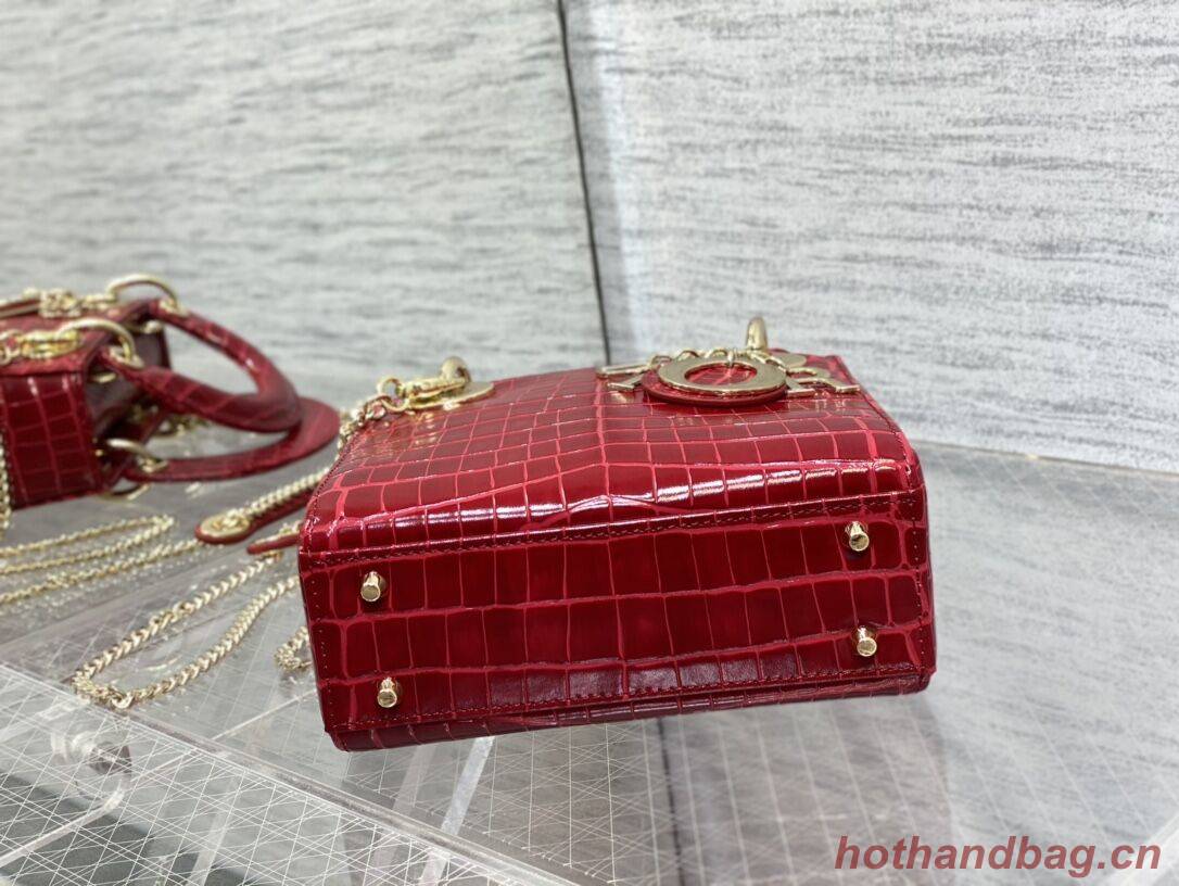 MINI LADY DIOR BAG Cannage crocodile Calfskin C0966 red MINI LADY DIOR BAG Cannage crocodile Calfskin C0966 red