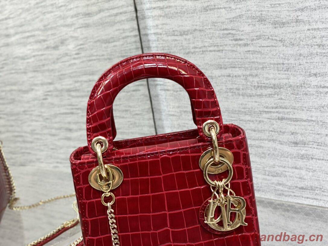 MINI LADY DIOR BAG Cannage crocodile Calfskin C0966 red MINI LADY DIOR BAG Cannage crocodile Calfskin C0966 red