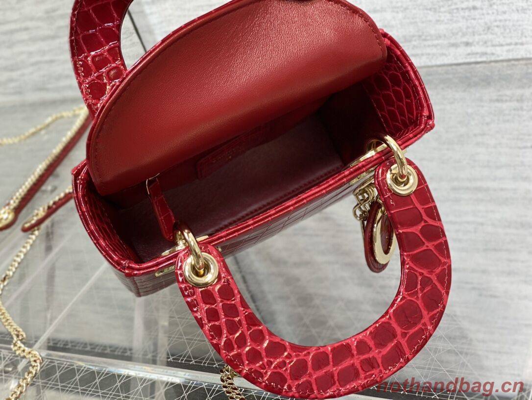 MINI LADY DIOR BAG Cannage crocodile Calfskin C0966 red MINI LADY DIOR BAG Cannage crocodile Calfskin C0966 red