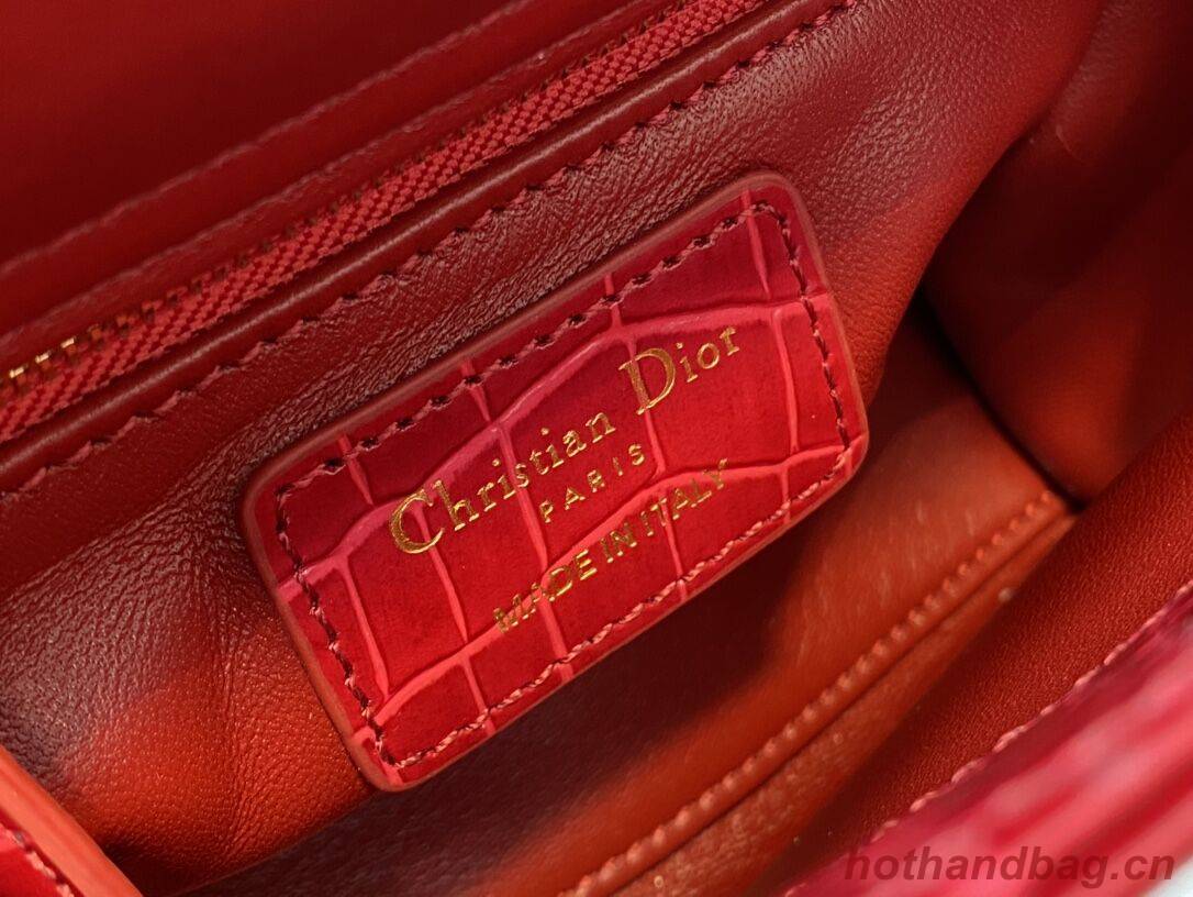 MINI LADY DIOR BAG Cannage crocodile Calfskin C0966 red MINI LADY DIOR BAG Cannage crocodile Calfskin C0966 red