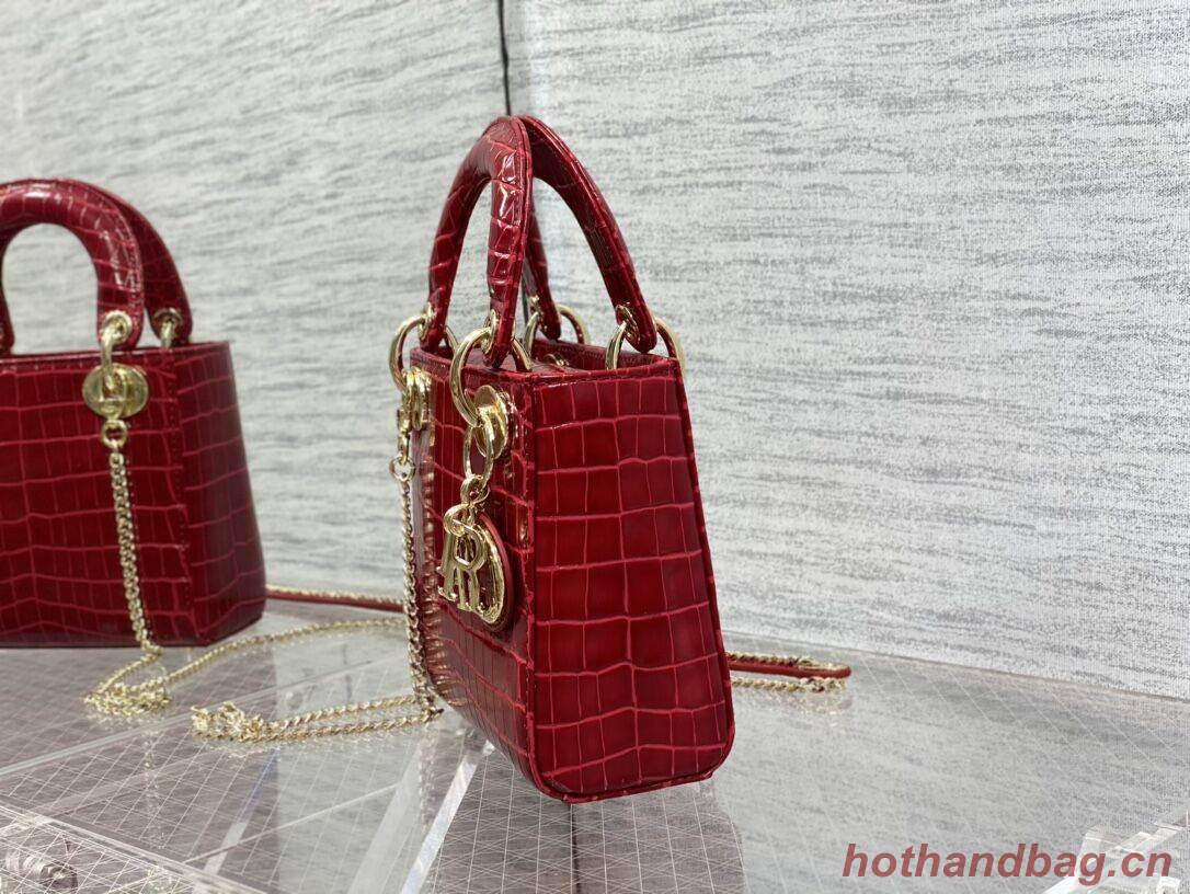 MINI LADY DIOR BAG Cannage crocodile Calfskin C0966 red MINI LADY DIOR BAG Cannage crocodile Calfskin C0966 red