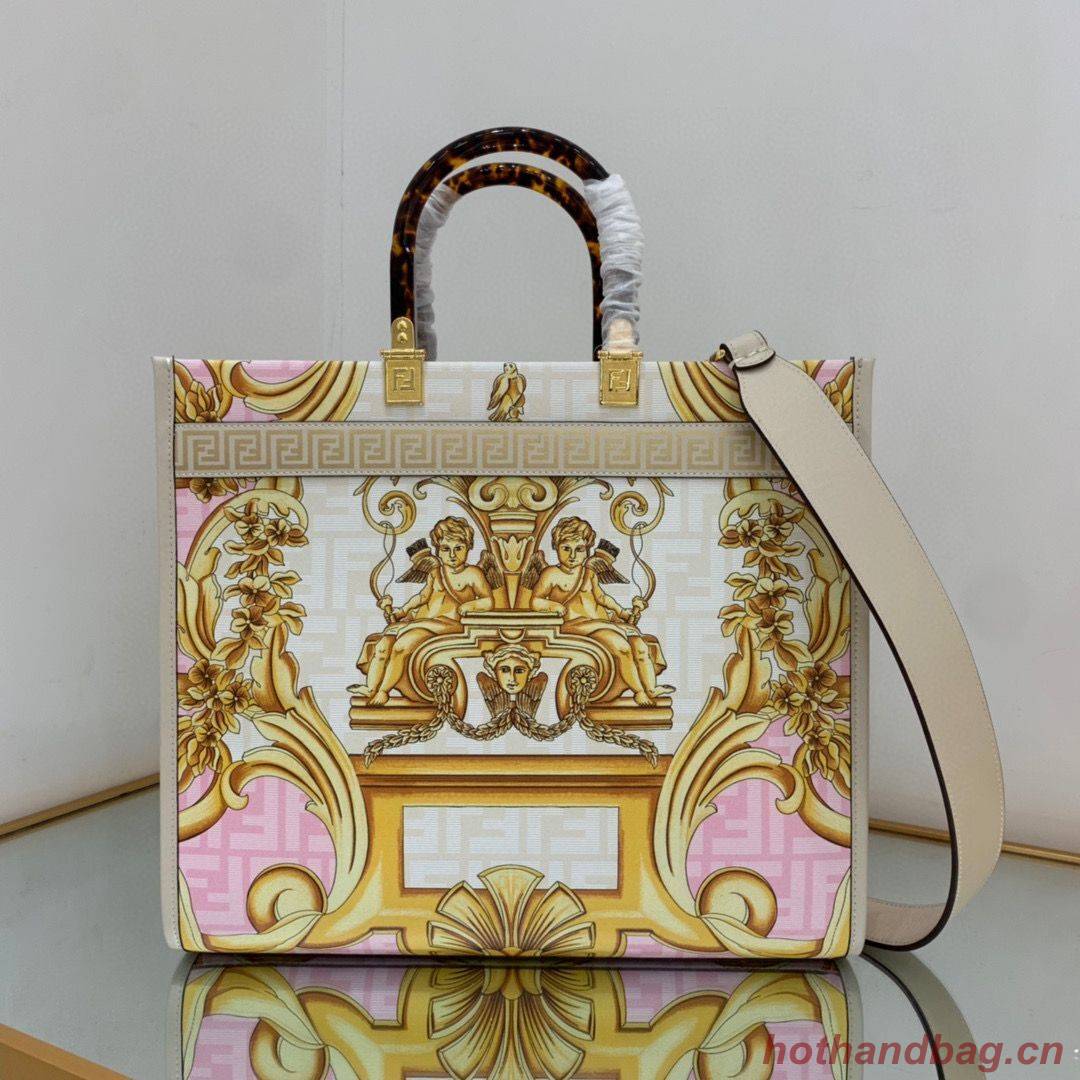 Fendi Tote Fabric Graffiti Print Shopping Bag 23651 White&Pink&Gold Fendi Tote Fabric Graffiti Print Shopping Bag 23651 White&Pink&Gold