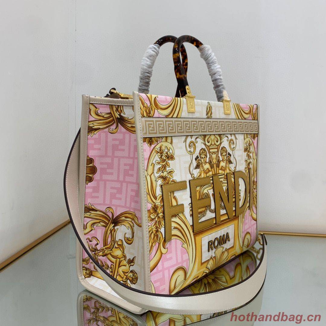 Fendi Tote Fabric Graffiti Print Shopping Bag 23651 White&Pink&Gold Fendi Tote Fabric Graffiti Print Shopping Bag 23651 White&Pink&Gold