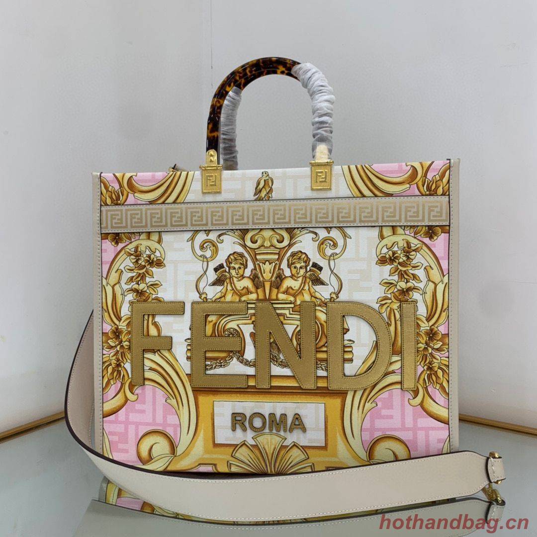 Fendi Tote Fabric Graffiti Print Shopping Bag 23651 White&Pink&Gold Fendi Tote Fabric Graffiti Print Shopping Bag 23651 White&Pink&Gold