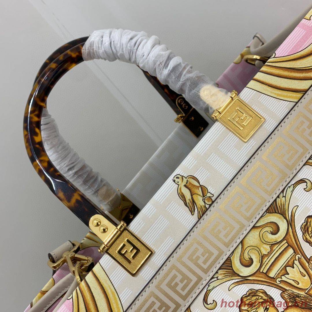 Fendi Tote Fabric Graffiti Print Shopping Bag 23651 White&Pink&Gold Fendi Tote Fabric Graffiti Print Shopping Bag 23651 White&Pink&Gold