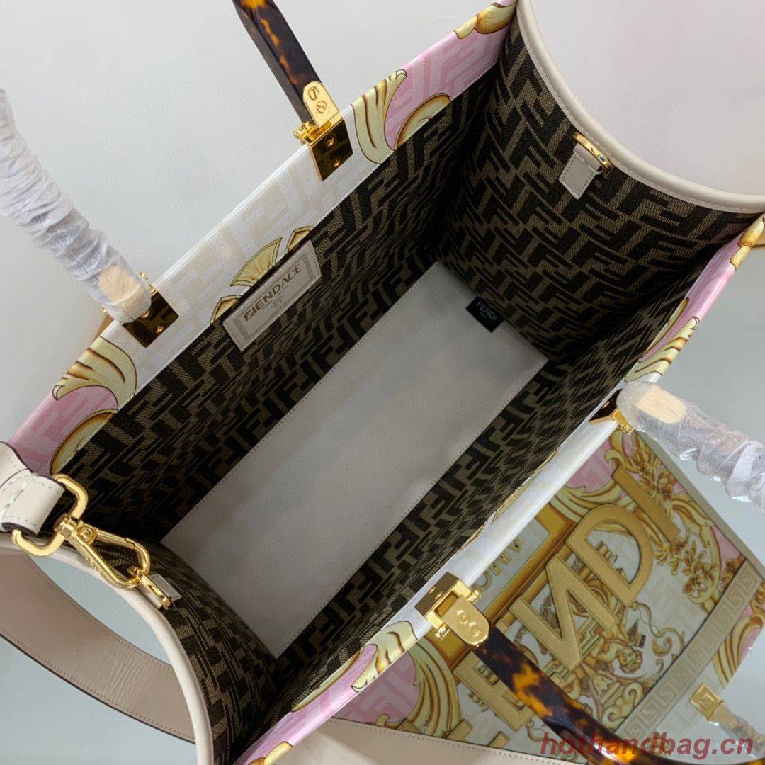 Fendi Tote Fabric Graffiti Print Shopping Bag 23651 White&Pink&Gold Fendi Tote Fabric Graffiti Print Shopping Bag 23651 White&Pink&Gold