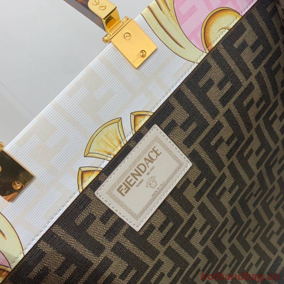 Fendi Tote Fabric Graffiti Print Shopping Bag 23651 White&Pink&Gold Fendi Tote Fabric Graffiti Print Shopping Bag 23651 White&Pink&Gold