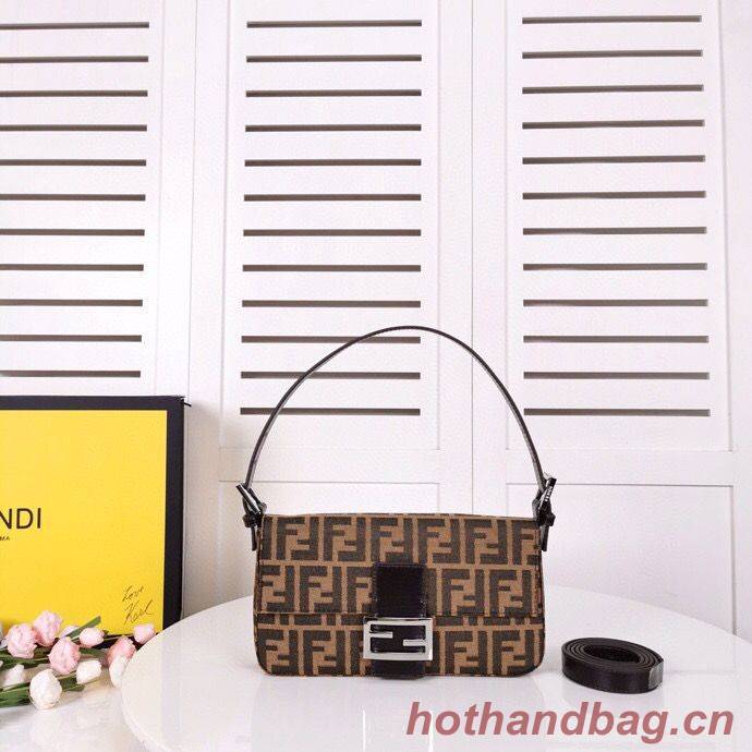 FENDI BAGUETTE fabric bag black 8BR011 Silver Hardware