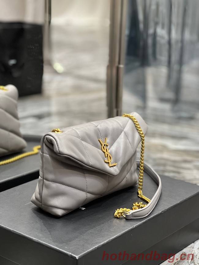 Yves Saint Laurent PUFFER SMALL CHAIN BAG IN QUILTED LAMBSKIN 620333 gray