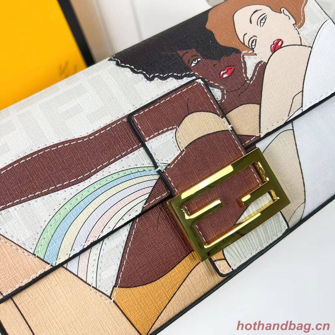 Fendi FF glazed fabric bag with inlay Baguette F0705 gray Fendi FF glazed fabric bag with inlay Baguette F0705 gray