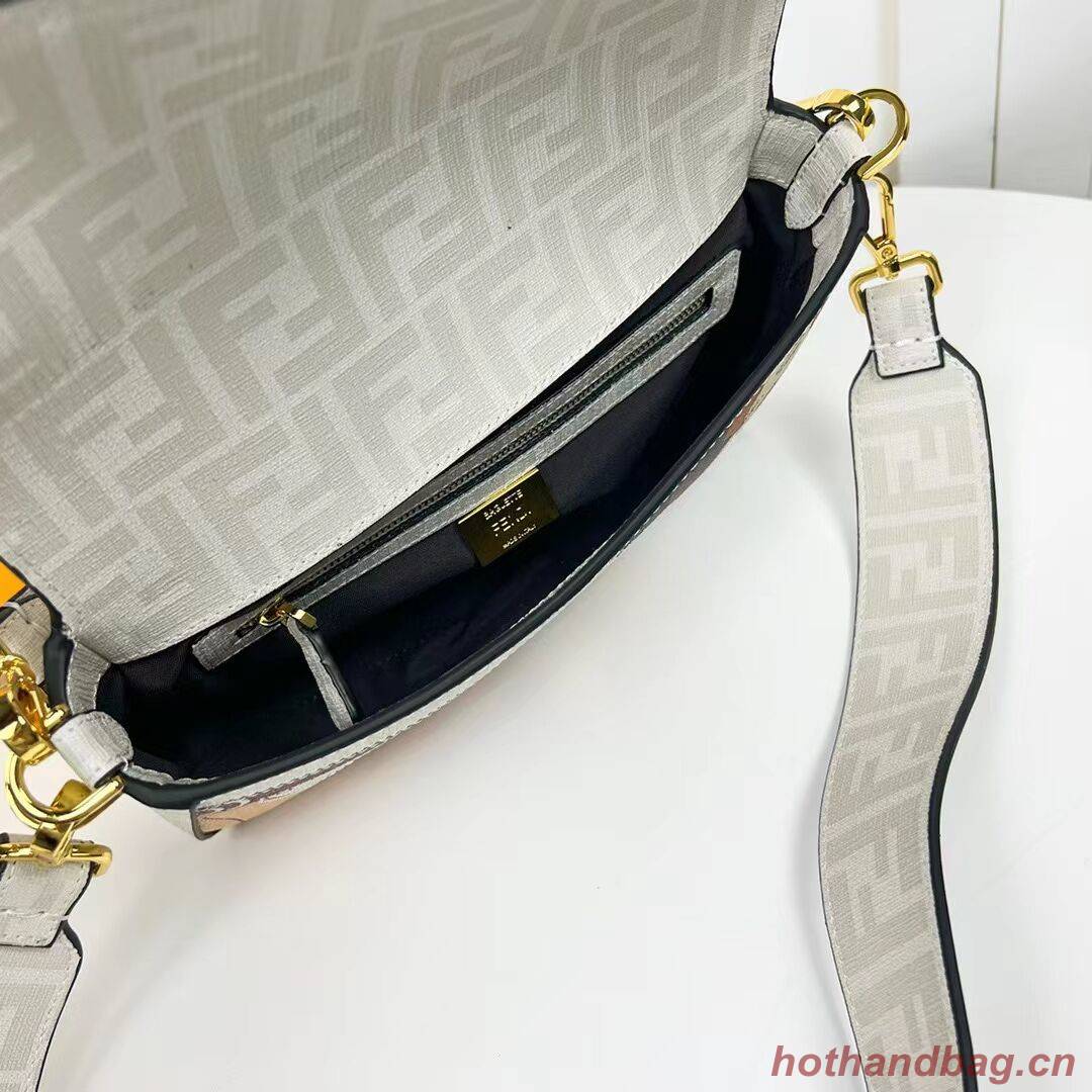 Fendi FF glazed fabric bag with inlay Baguette F0705 gray Fendi FF glazed fabric bag with inlay Baguette F0705 gray
