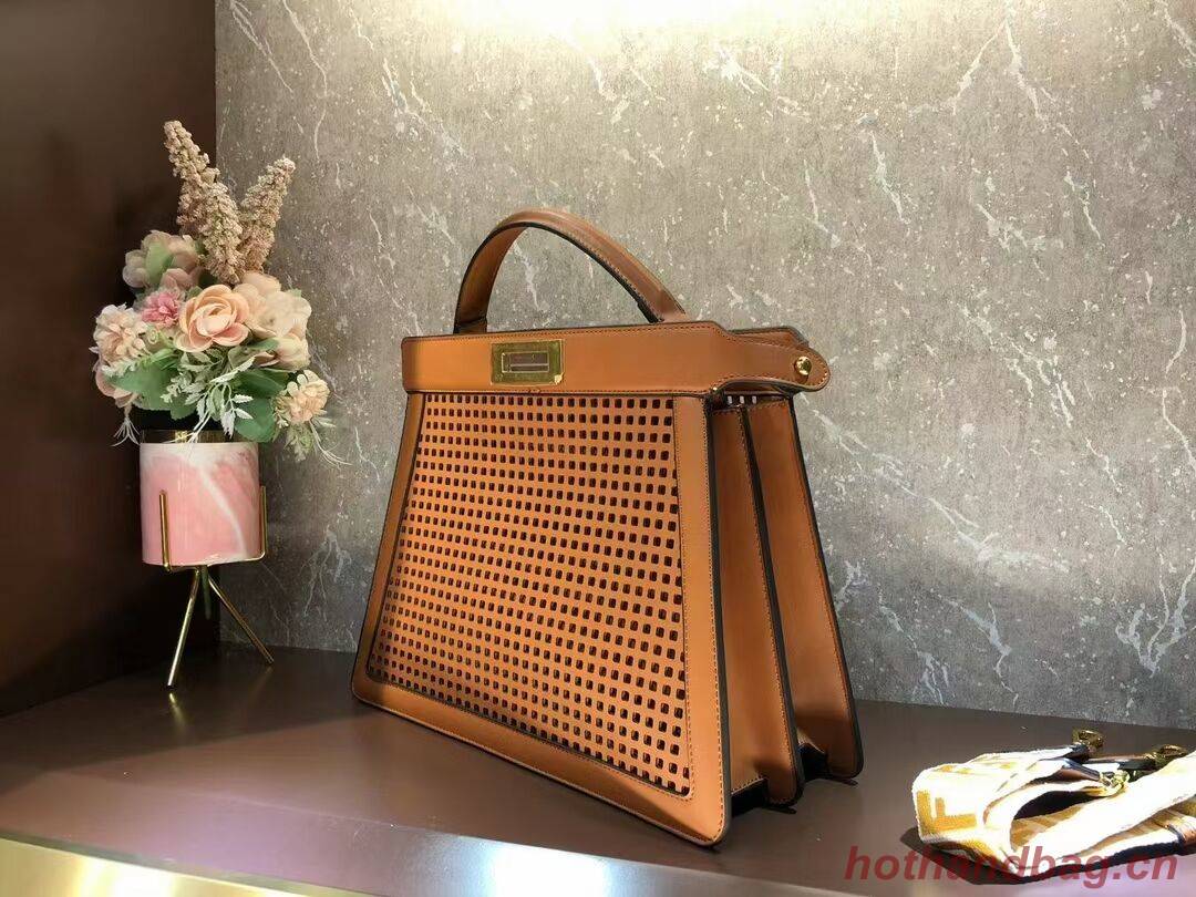 Fendi Peekaboo ISeeU perforated leather bag F1658 brown Fendi Peekaboo ISeeU perforated leather bag F1658 brown