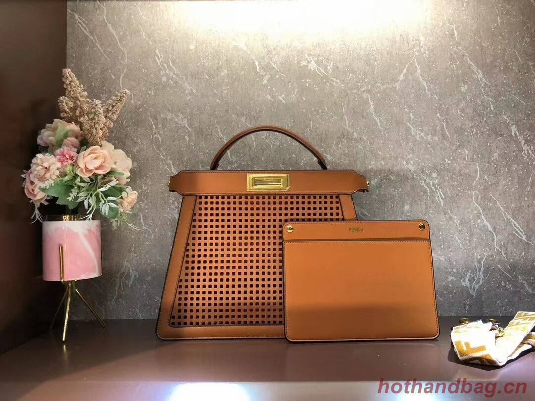 Fendi Peekaboo ISeeU perforated leather bag F1658 brown Fendi Peekaboo ISeeU perforated leather bag F1658 brown