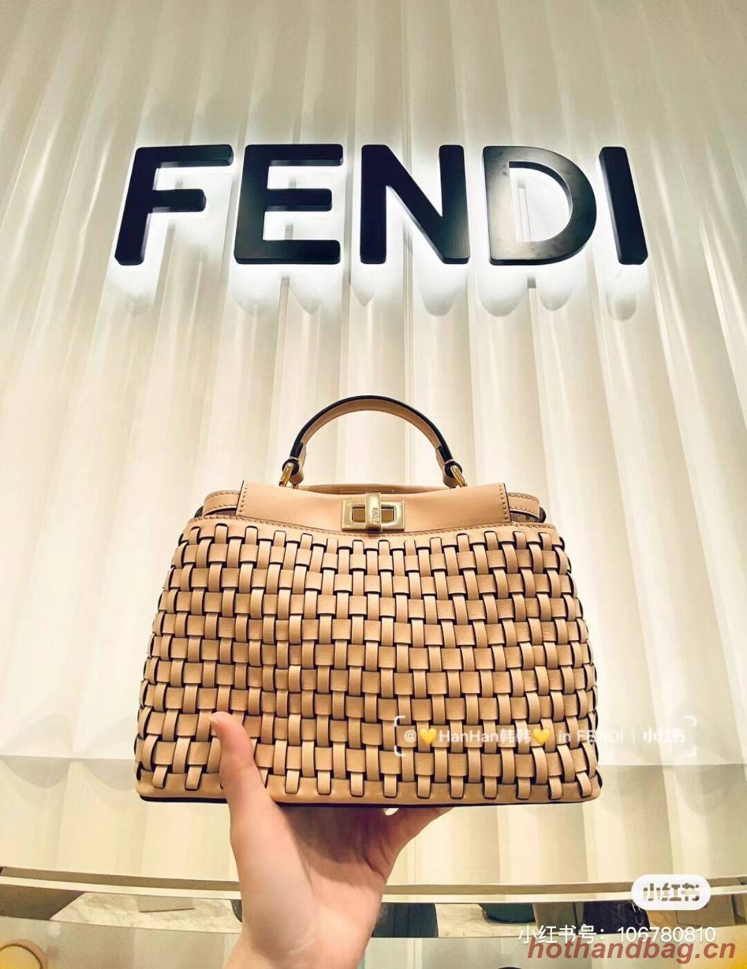 Fendi Peekaboo Mini braided leather bag 8BN244A apricot Fendi Peekaboo Mini braided leather bag 8BN244A apricot