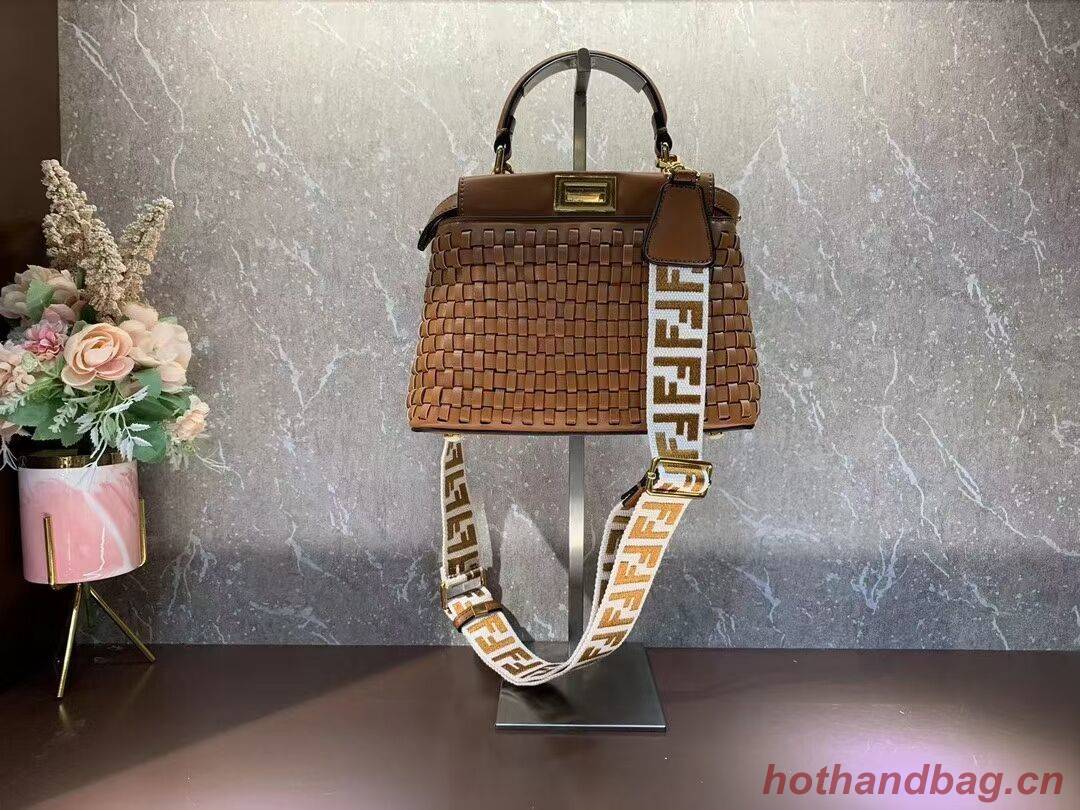 Fendi Peekaboo Mini braided leather bag 8BN244A brown Fendi Peekaboo Mini braided leather bag 8BN244A brown