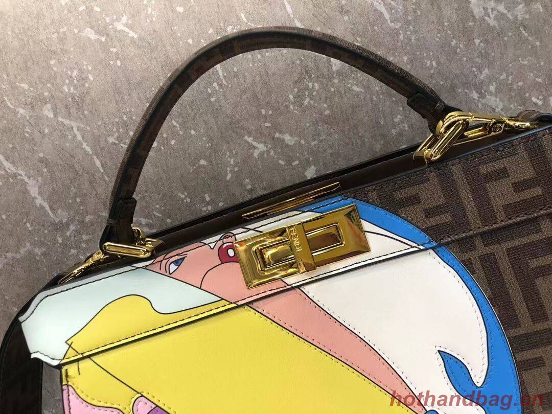 Fendi Peekaboo ISeeU FF printed silk bag F1983 brown Fendi Peekaboo ISeeU FF printed silk bag F1983 brown