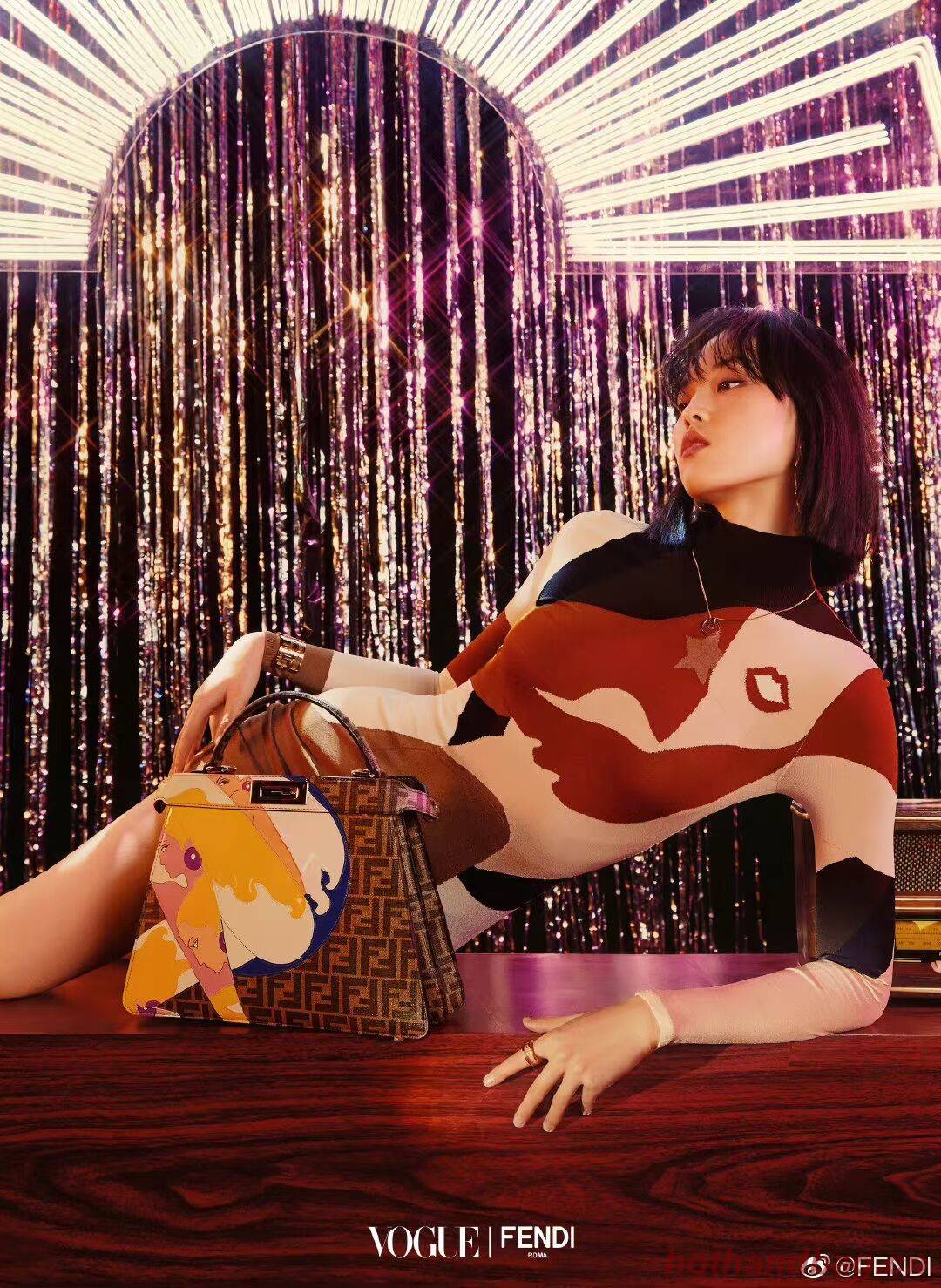 Fendi Peekaboo ISeeU FF printed silk bag F1983 brown Fendi Peekaboo ISeeU FF printed silk bag F1983 brown