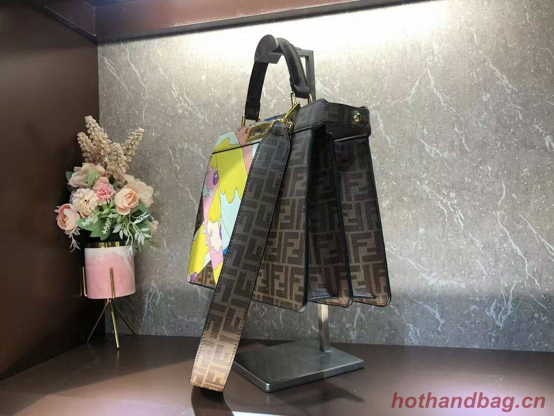 Fendi Peekaboo ISeeU FF printed silk bag F1983 brown Fendi Peekaboo ISeeU FF printed silk bag F1983 brown