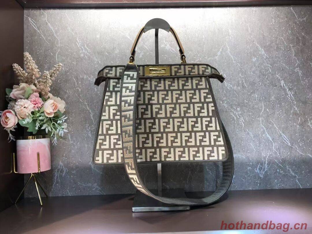 Fendi Peekaboo ISeeU FF tapestry fabric bag F1982 Khaki Fendi Peekaboo ISeeU FF tapestry fabric bag F1982 Khaki