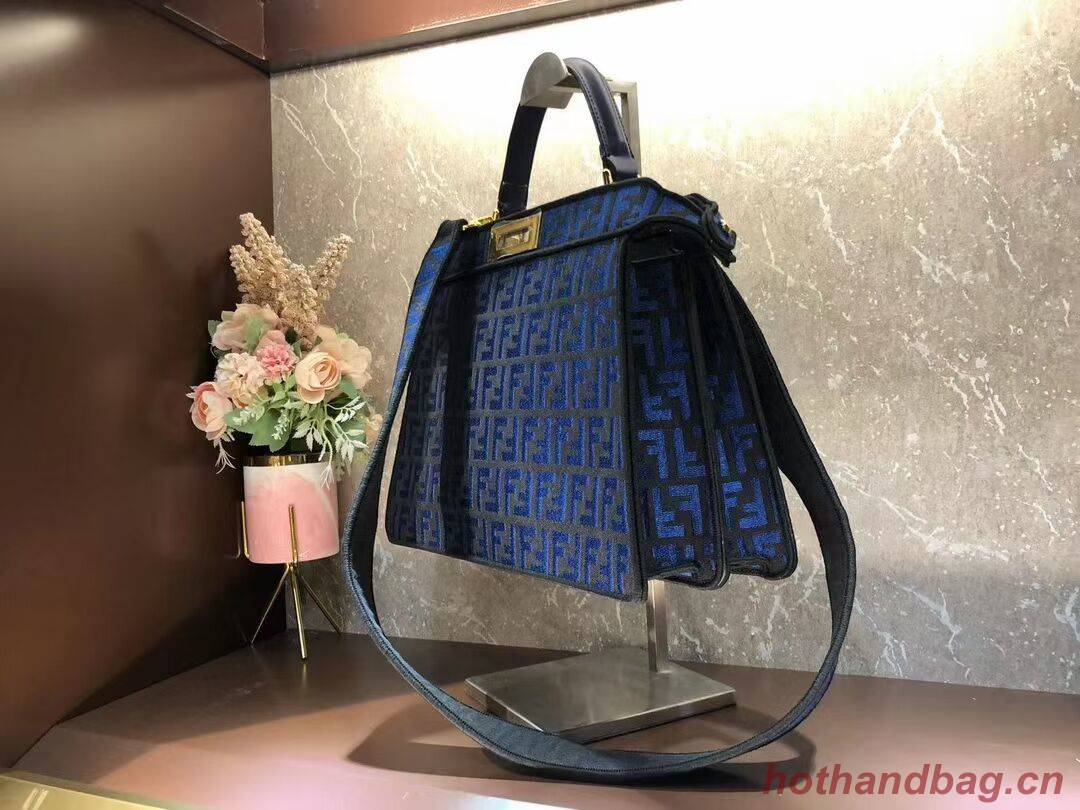 Fendi Peekaboo ISeeU FF tapestry fabric bag F1982 blue Fendi Peekaboo ISeeU FF tapestry fabric bag F1982 blue