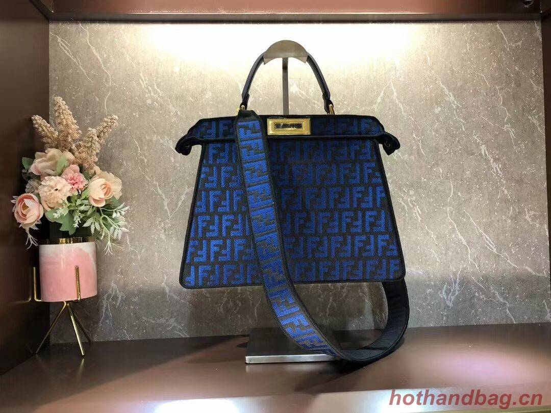 Fendi Peekaboo ISeeU FF tapestry fabric bag F1982 blue Fendi Peekaboo ISeeU FF tapestry fabric bag F1982 blue